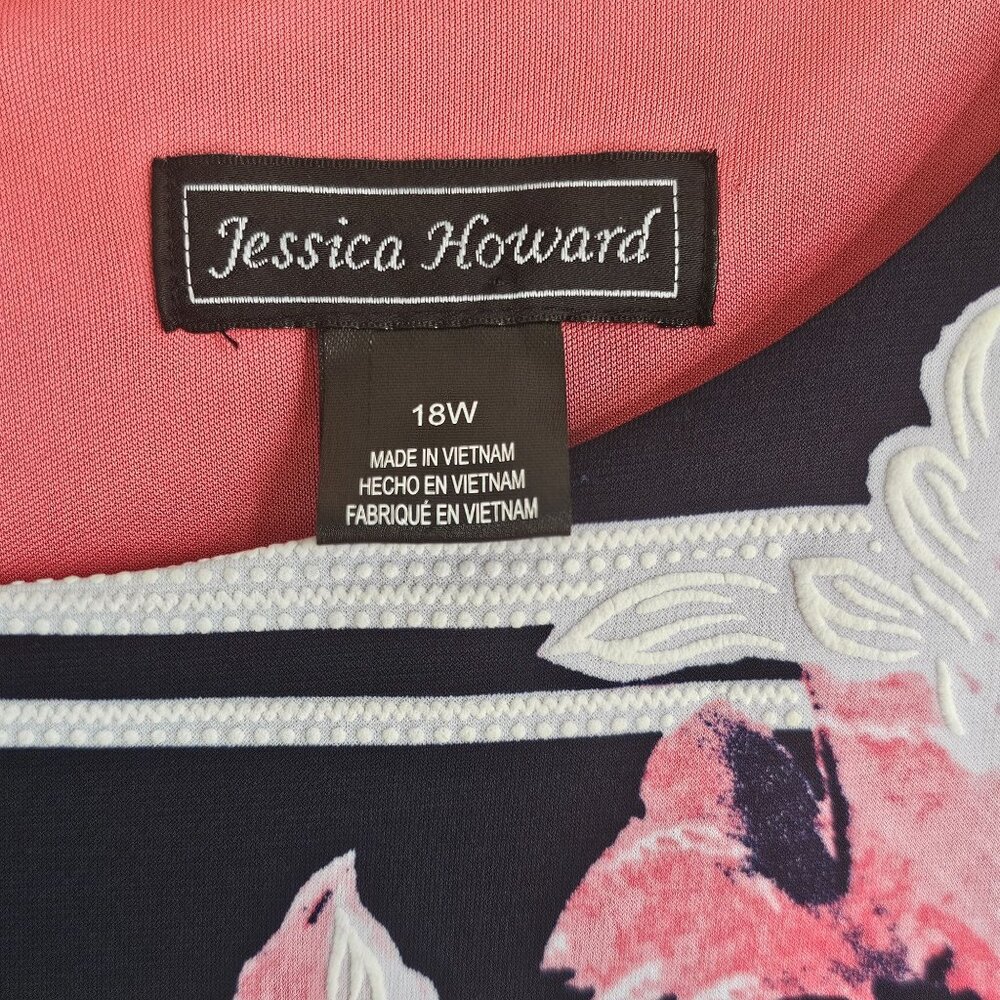 Jessica Howard Black White Striped Dress with Pink Floral Print - Picture 3 of 9